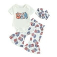 thumbnail image 1 of Jxzom Newborn Baby Girl My First 4th Of July Outfit 3 6 12 18 Months Short Sleeve Romper Romper Shirt Top Flare Pants Headband Set, 1 of 8