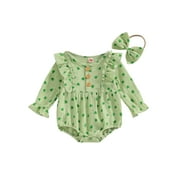 Jxzom Newborn Baby Girl St Patricks Day Outfit Infant Irish Clover Shamrock Romper Sweatshirt Ireland Lucky Charm Onesie 0-12Months