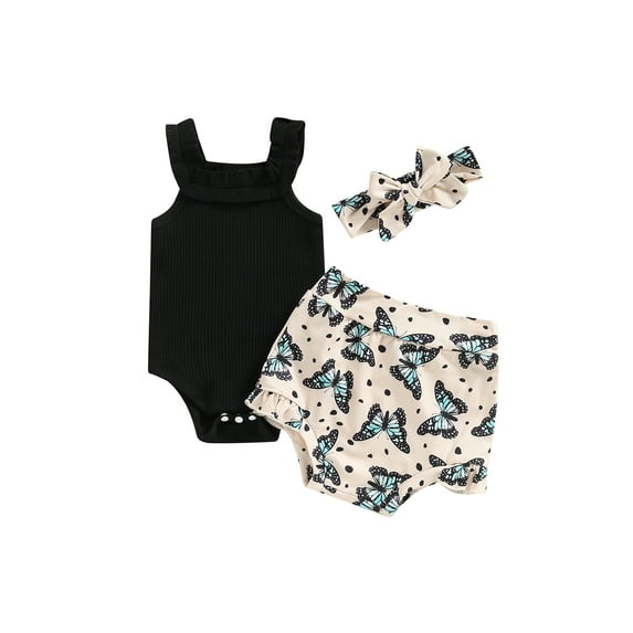 Jxzom Newborn Baby Girl Summer Outfits 3 6 12 18 Months Ribbed Halter Romper Bodysuit +Floral Bloomer Shorts+Headband Clothes Set