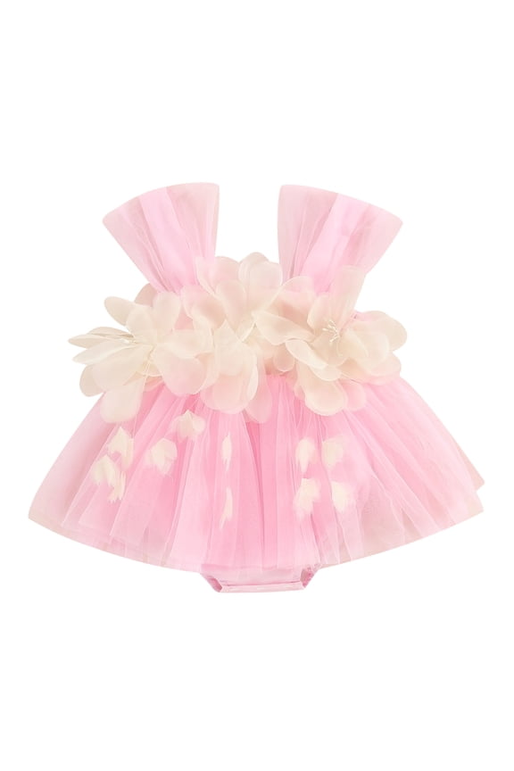 Newborn Baby Girls Summer Romper Dress 0 3 6 12 18 Months Infant Sleeveless 3D Flower Jumpsuit Birthday Princess Tutu Tulle Dress