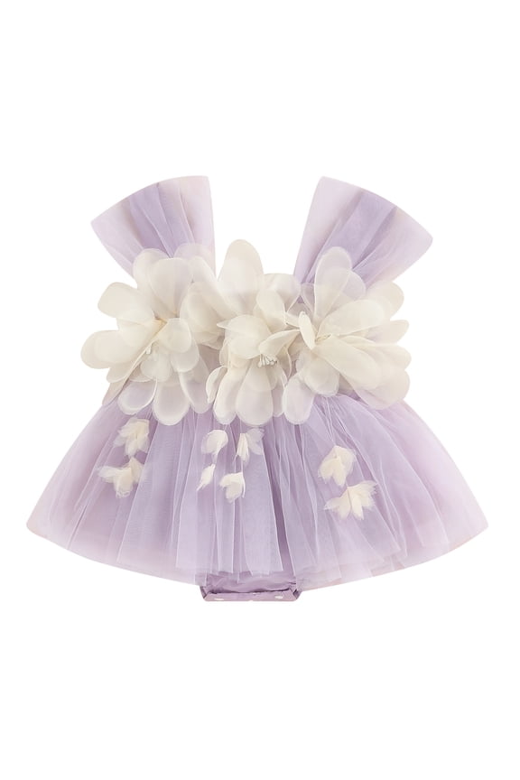 Newborn Baby Girls Summer Romper Dress 0 3 6 12 18 Months Infant Sleeveless 3D Flower Jumpsuit Birthday Princess Tutu Tulle Dress