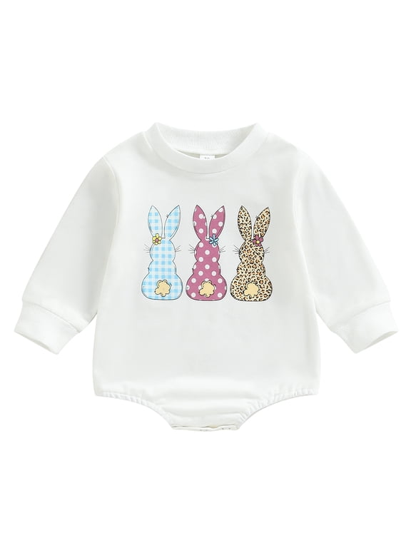 Newborn Infant Baby Boy Girl My First Easter Outfit 6 12 18 24M Bunny Letter Romper Long Sleeve Crewneck Sweatshirt Bodysuit