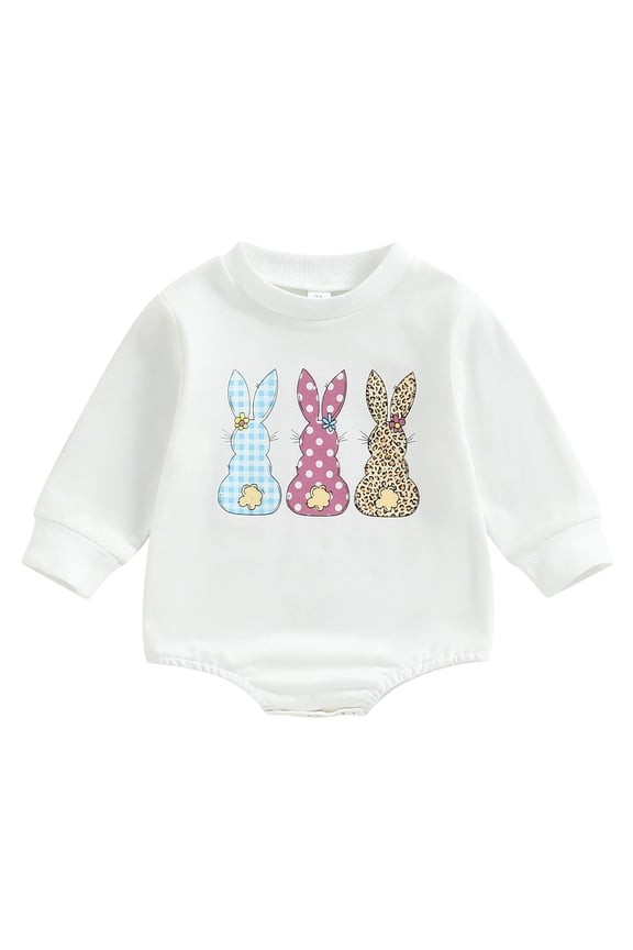 Newborn Infant Baby Boy Girl My First Easter Outfit 6 12 18 24M Bunny Letter Romper Long Sleeve Crewneck Sweatshirt Bodysuit