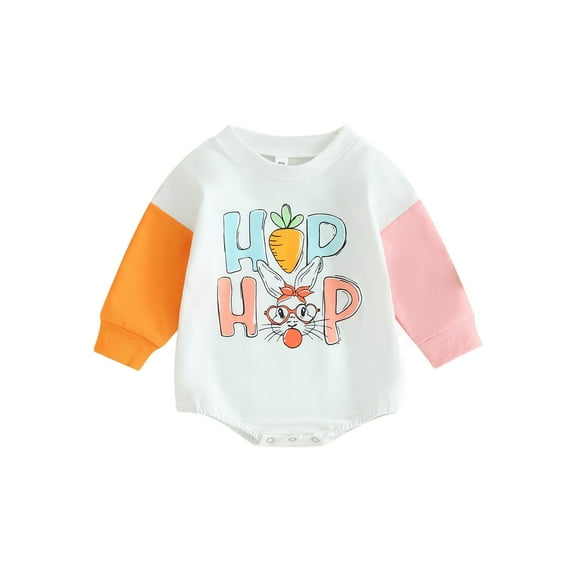 Jxzom Newborn Infant Baby Boy Girl My First Easter Outfit 6 12 18 Months Bunny Letter Romper Long Sleeve Crewneck Sweatshirt Bodysuit