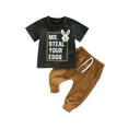 thumbnail image 1 of Jxzom Toddler Baby Boy Easter Outfit 6M 12M 2T 3T 4T 5T Mr Steal Your Eggs Short Sleeve Bunny Print T Shirt Tops Summer Clothes Sets, 1 of 7
