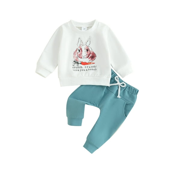 Jxzom Toddler Baby Boy Easter Outfit Bunny Print Long Sleeve Sweatshirt Shirt Top and Pants 6M 12M 18M 2T 3T Spring Clothes Set