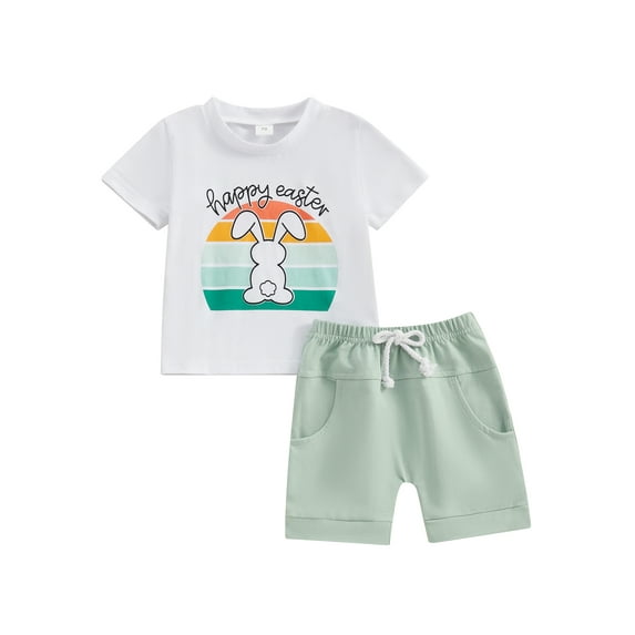 Jxzom Toddler Baby Boy Easter Outfits 0 6 12 18 24 Months Happy Easter Short Sleeve T-Shirt + Shorts Summer Clothes Set