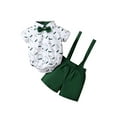 thumbnail image 1 of Jxzom Toddler Baby Boy Gentleman Outfits Suits Beard Print Short Sleeve Bow Tie Romper+Overall Shorts 3 6 12 18 Months Summer Clothes Set, 1 of 8