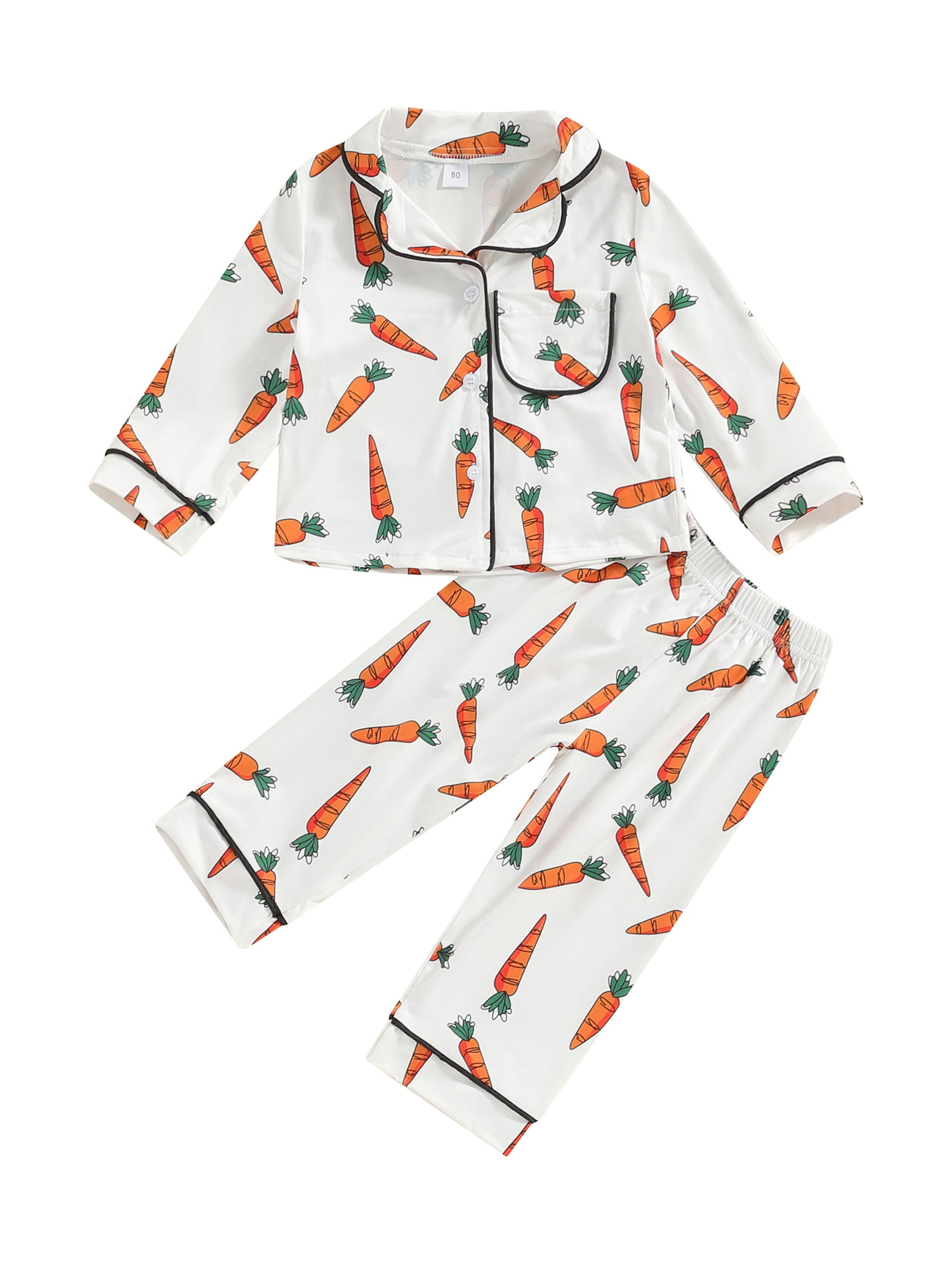 Jxzom Toddler Baby Boy Girl Easter Pajamas Set Carrot Print Long Sleeve