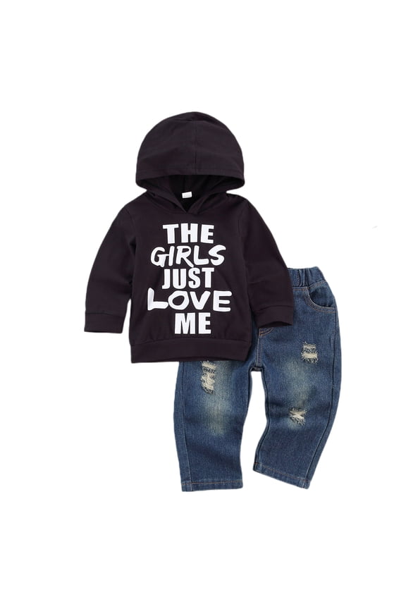 Toddler Baby Boy Outfits Hoodie Sweatshirts + Jeans Clothes Set Fall Winter 6 9 12 18 24 Months