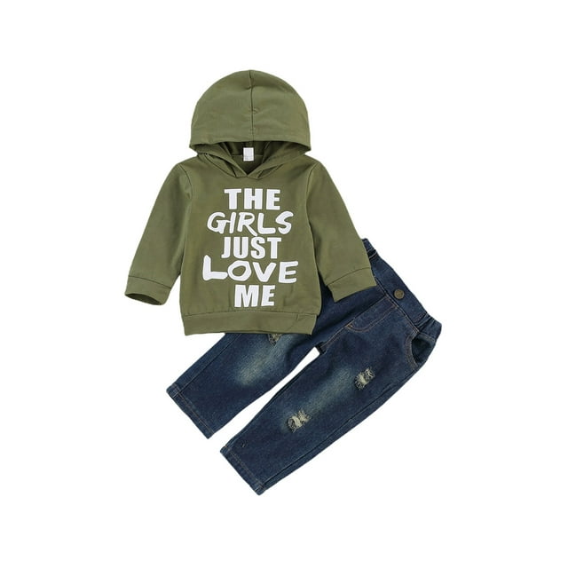 Jxzom Toddler Baby Boy Outfits Hoodie Sweatshirts + Jeans Clothes Set