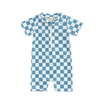 Jxzom Toddler Baby Boy Rash Guard Swimsuit Checkered Short Sleeve One Piece Zipper Bathing Suit Beach Swimwear Sunsuit 6M-4Y
