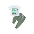 thumbnail image 1 of Jxzom Toddler Baby Boy St Patricks Day Outfit Mr Lucky Charm Clover Short Sleeve T-Shirts Green Pants Summer Clothes, 1 of 7