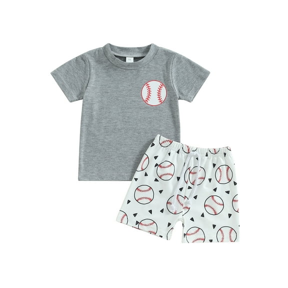 Jxzom Toddler Baby Boy Summer Baseball Outfit 6M 12M 18M 2T 3T Letters Print T-shirt Tops Baseball Shorts 2Pcs Casual Clothes Set