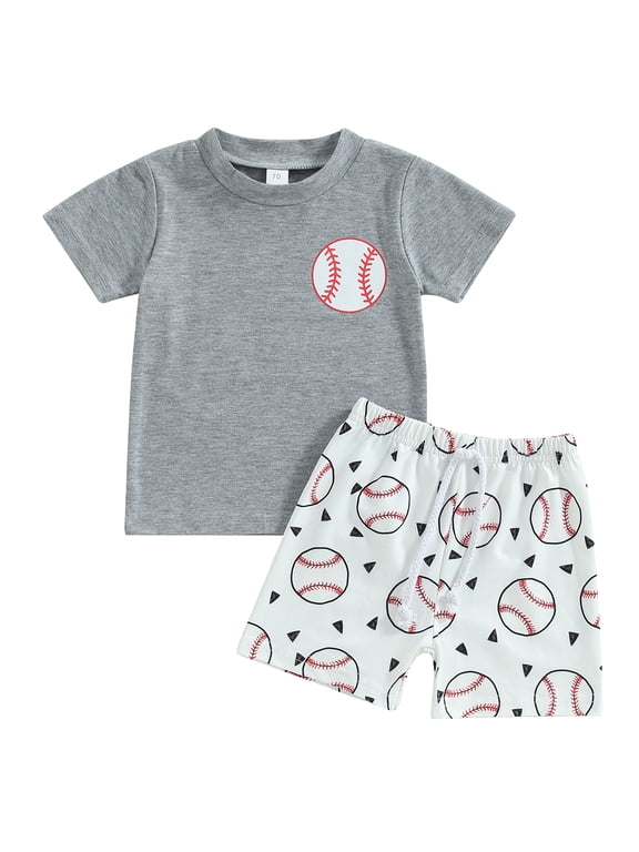 Toddler Baby Boy Summer Baseball Outfit 6M 12M 18M 2T 3T Letters Print T-shirt Tops Baseball Shorts 2Pcs Casual Clothes Set