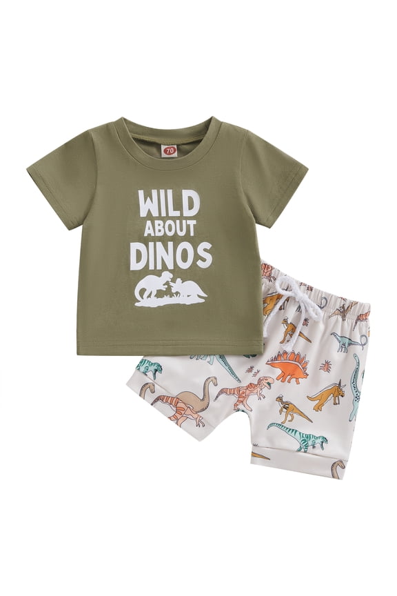 Toddler Baby Boy Summer Clothes Set 6M 12M 18M 2T 3T Dinosaur Print Short Sleeve T-Shirts Short Outfit