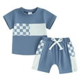 thumbnail image 1 of Jxzom Toddler Baby Boy Summer Outfits Checkerboard Print Short Sleeve T-Shirt and Elastic Shorts 6M 12M 18M 2T 3T Clothes Set, 1 of 8