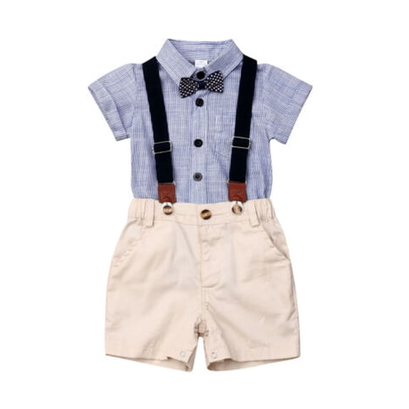 Jxzom Toddler Baby Boys Gentleman Outfits Suits 6 9 12 18 24 Months Short Sleeve Buttons Shirt + Suspender Pants + Bow Tie Overalls Clothes Set