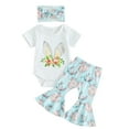 thumbnail image 1 of Jxzom Toddler Baby Boys Girls Easter Outfits 3 6 9 12 18 24 Months Buuny Eggs Print Romper Flare Pants Headband Summer Clothes Set, 1 of 8