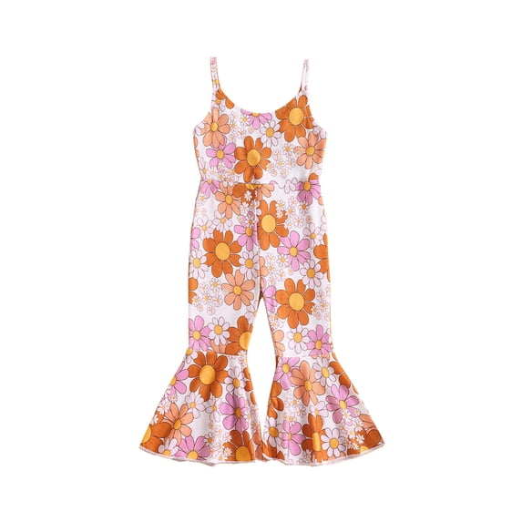 Jxzom Toddler Baby Girl Bell Bottom Romper Floral/Bunny One Piece Jumpsuit Flare Pants Overalls Easter Clothes