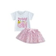 thumbnail image 1 of Jxzom Toddler Baby Girl Birthday Outfit 6 12 18 Months 2T 3T 4T 5T Letter Embroidery Short Sleeve T-Shirt Glitter Tulle Skirt 2Pcs Cute Birthday Clothes Set, 1 of 8