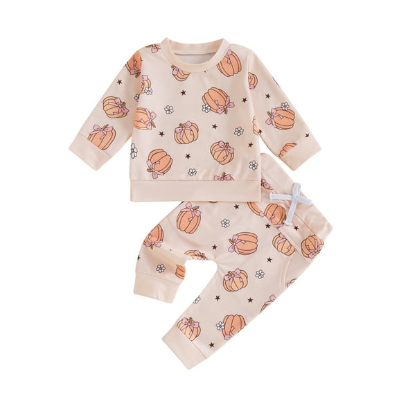 Jxzom Toddler Baby Girl Boy Halloween Outfit Pumpkin/Bat Print Long SleeveSweatshirt Top and Pants Set 6 12 18 24 Months Fall Winter Clothes