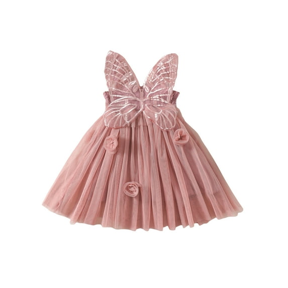 Jxzom Toddler Baby Girl Butterfly Dress Sleeveless Tulle Tutu Wings Fairy Ruffle Birthday Party Princess Dresses