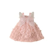 Jxzom Toddler Baby Girl Butterfly Romper Dress Sleeveless Tulle Tutu Wings Fairy Ruffle Birthday Party Princess Dresses