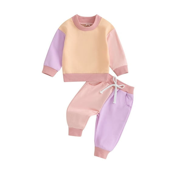 Jxzom Toddler Baby Girl Clothes 0 6 9 12 18 24 Months 2T 3T Fall Outfits Contrast Color Long Sleeve Sweatshirt Tops   Pants Set