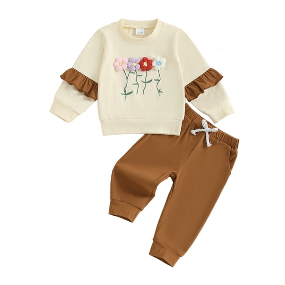 Jxzom Toddler Baby Girl Clothes 6 12 18 24 Months 2T 3T 4T Fall Winter Outfits Floral Crochet Embroidery Long Sleeve Sweatshirt Tops Pants Set