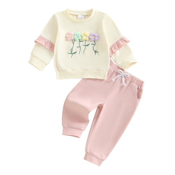 Jxzom Toddler Baby Girl Clothes 6 12 18 24 Months 2T 3T 4T Fall Winter Outfits Floral Crochet Embroidery Long Sleeve Sweatshirt Tops Pants Set