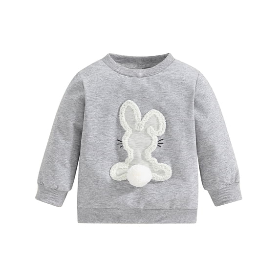 Jxzom Toddler Baby Girl Easter Outfit Fuzzy Bunny Embroidery Sweatshirt Shirt 6M 12M 18M 2T 3T Long Sleeve Crewneck Pullover Sweater Tops
