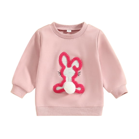 Jxzom Toddler Baby Girl Easter Outfit Fuzzy Bunny Embroidery Sweatshirt Shirt 6M 12M 18M 2T 3T Long Sleeve Crewneck Pullover Sweater Tops