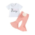 thumbnail image 1 of Jxzom Toddler Baby Girl Easter Outfit Short Sleeve Bunny T Shirt Top Flare Pants with Tail 6M 12M 18M 2T 3T 4T Summer Clothes Set, 1 of 8