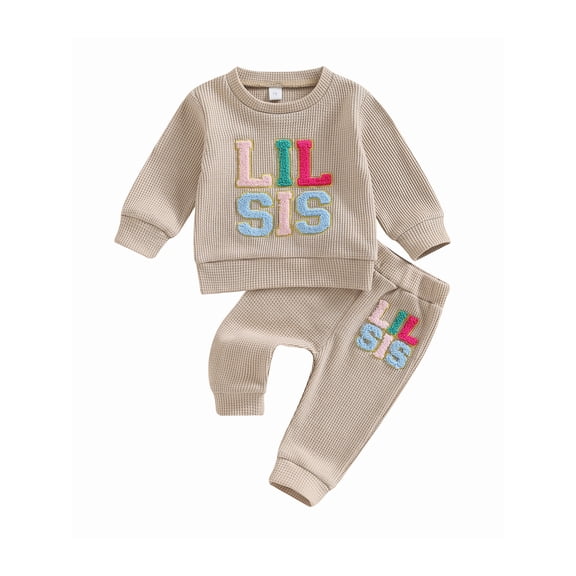 Jxzom Toddler Baby Girl Fall Winter Outfits Letter Print Waffle Long Sleeve Sweatshirt Tops Pants Headband Spring Fall Clothes Set