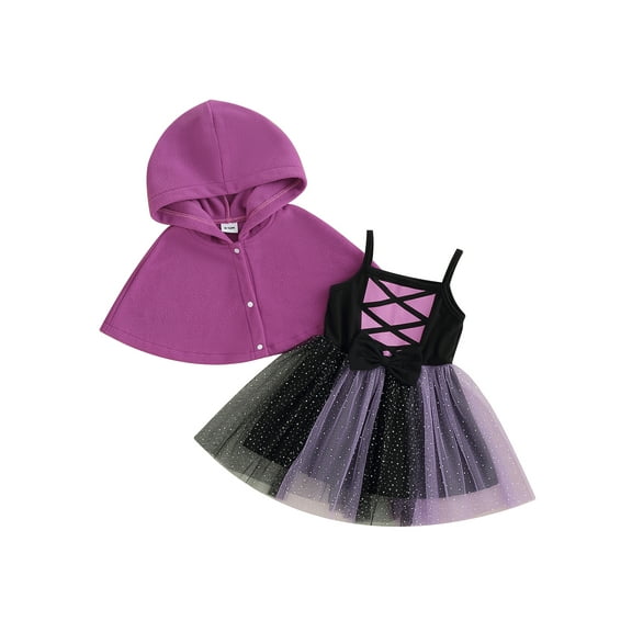 Jxzom Toddler Baby Girl Halloween Outfits Sleeveless Tutu Romper Dress Hooded Cloak Coat Infant Halloween Clothes