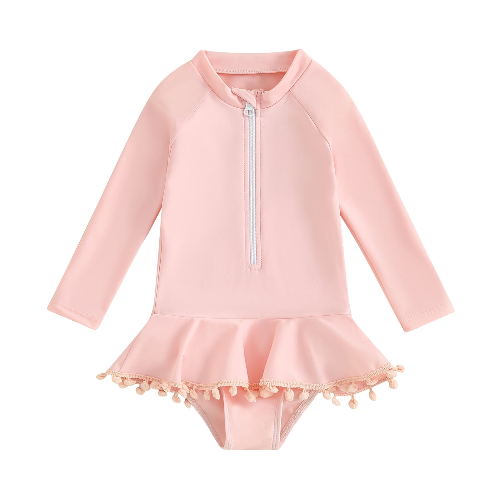 Jxzom Toddler Baby Girl Rash Guard Swimsuit 1T 2T 3T 4T 5T 6T Solid Color Zipper Ruffle Tassel