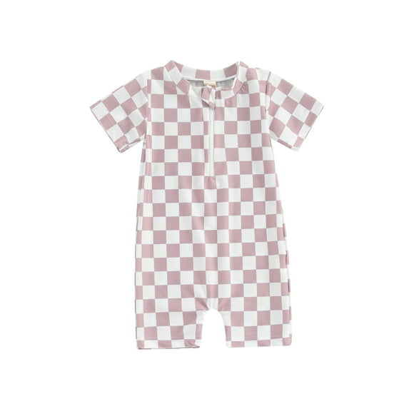 Jxzom Toddler Baby Girl Rash Guard Swimsuit Rompers 0 3 6 12 18 Months Checkerboard Zipper One Piece Bathing Suit
