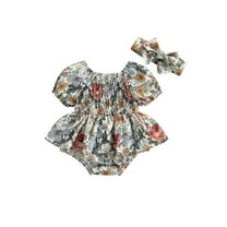 Jxzom Toddler Baby Girl Romper Dress 6 12 18 24 Months Floral Print Short Puff Sleeve Skirt Hem Bodysuits Summer Jumpsuits with Headband