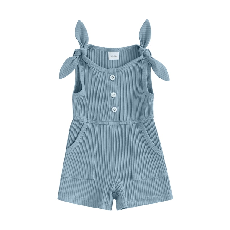 Jxzom Toddler Baby Girl Sleeveless Jumpsuit Solid Ribbed Knitted