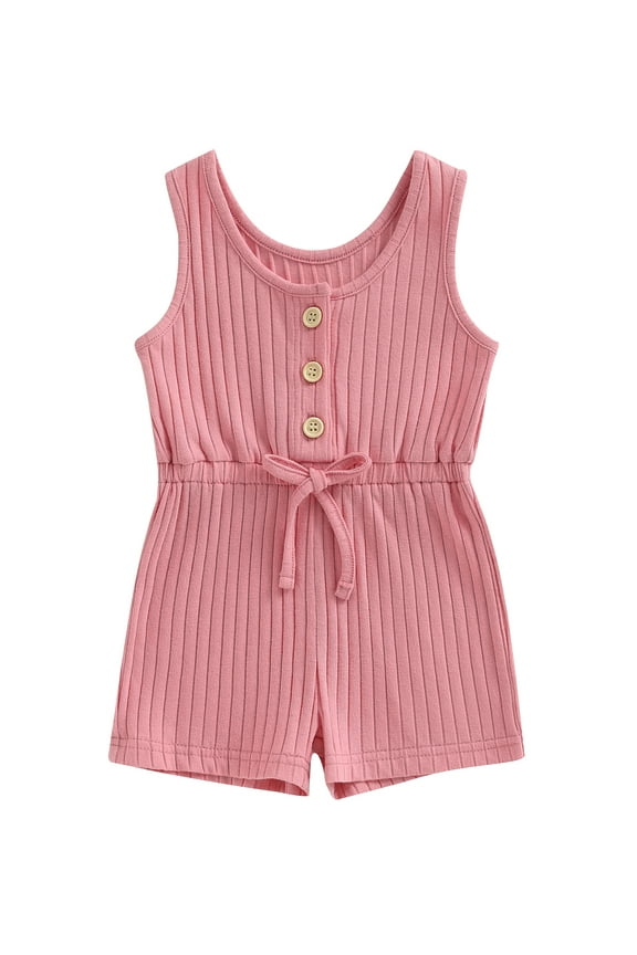 Toddler Baby Girl Sleeveless Jumpsuit Solid Ribbed Knitted Tank Romper Shorts Overalls 6M 12M 18M 2T 3T 4T One-Piece Summer Clothes