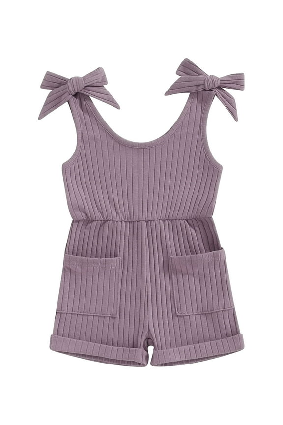 Toddler Baby Girl Sleeveless Jumpsuit Solid Ribbed Knitted Tank Romper Shorts Overalls 6M 12M 18M 2T 3T 4T One-Piece Summer Clothes