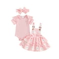 thumbnail image 1 of Jxzom Toddler Baby Girl Summer Clothes 3 6 12 18 24 Months Short Sleeve Ribbed Romper Floral Suspender Skirt Dress Headband Set, 1 of 8