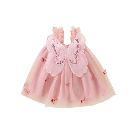 Jxzom Toddler Baby Girl Summer Tulle Dress Sleeveless 3D Butterfly Wing A-Line Beach Birthday Wedding Party Dress