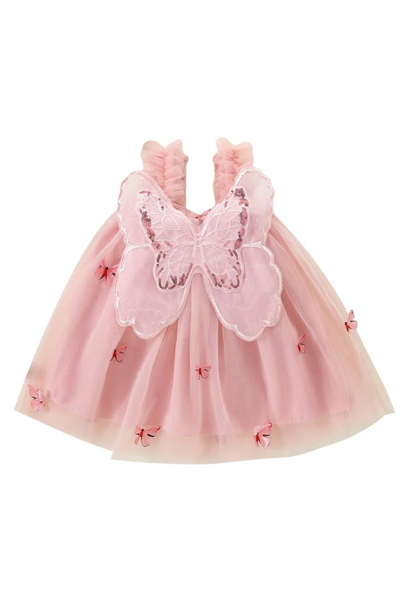 Toddler Baby Girl Summer Tulle Dress Sleeveless 3D Butterfly Wing A-Line Beach Birthday Wedding Party Dress