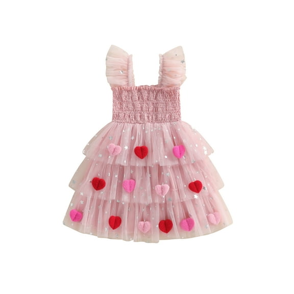 Jxzom Toddler Baby Girl Valentine Day Outfits Sleeveless Valentines Tutu Dresses 1-6 Years Kids Adorable Heart Decorated Tulle Dress