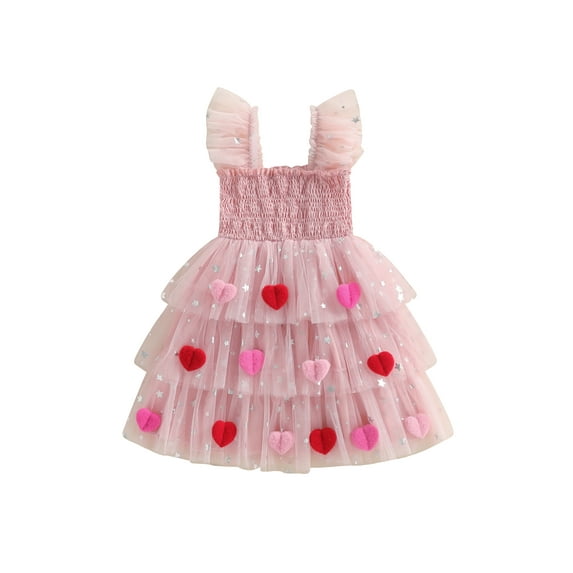 Jxzom Toddler Baby Girl Valentine Day Outfits Sleeveless Valentines Tutu Dresses 1-6 Years Kids Adorable Heart Decorated Tulle Dress