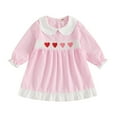 thumbnail image 1 of Jxzom Toddler Baby Girl Valentines Day Outfit Heart Embroidery Peter Pan Collar Long Sleeve Plaid Smocked Dress 3-7 Years Kids Girls Valentines Clothes, 1 of 8