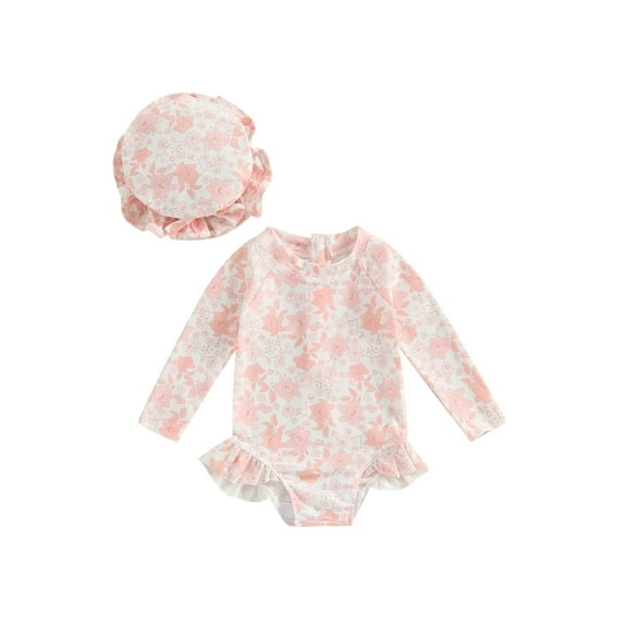 Jxzom Toddler Baby Girls One Piece Swimsuit Floral Zip Rash Guard Ruffled Swimwear 6M 9M 12M 18M 2T 3T Long Sleeve Bathing Suit