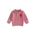 thumbnail image 1 of Jxzom Valentines Day Outfit Toddler Baby Boys Long Sleeve Turn-down Collar Striped Heart Embroidery Casual Pullover T shirt Top 1-5 YearsKids Valentines Clothes, 1 of 10